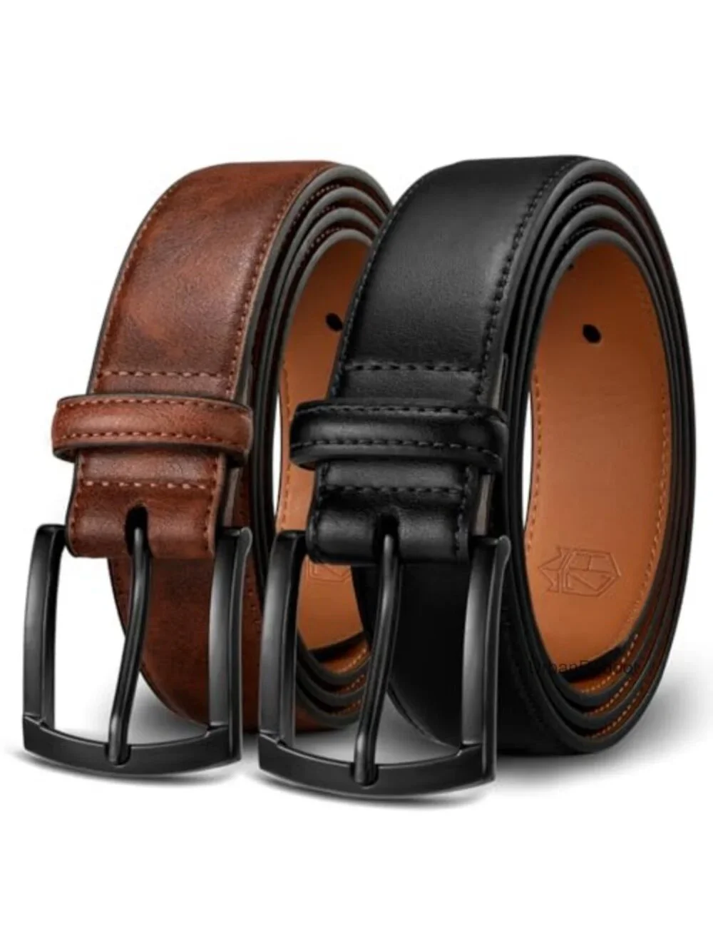2 Pack Leather Dress Belts for Men - 1.37in Wide Golf Jeans Work